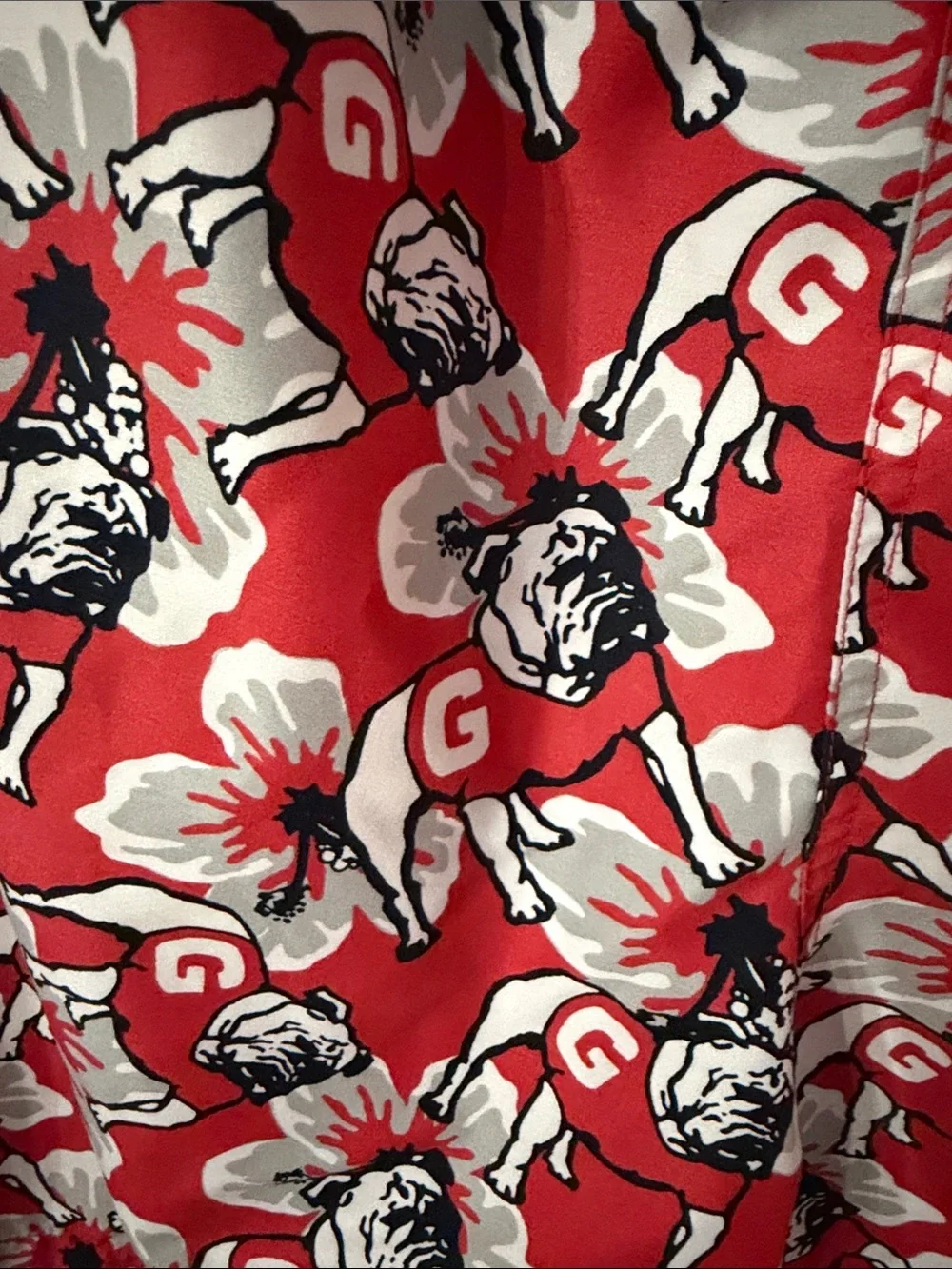 Vineyard Vines Red Floral Bulldog Print Swim Trunks-Georgia Bulldog Pattern